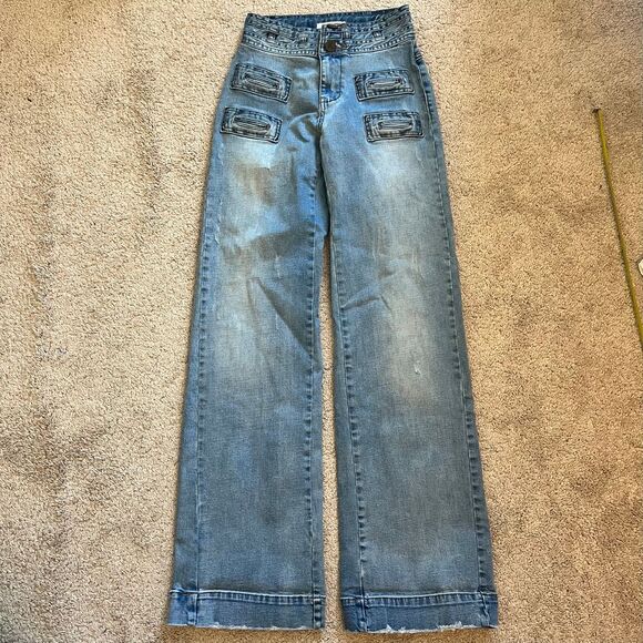One Teaspoon Denim - One x one Teaspoon Scarletts Wide Leg Flare Jeans High Rise Size 27